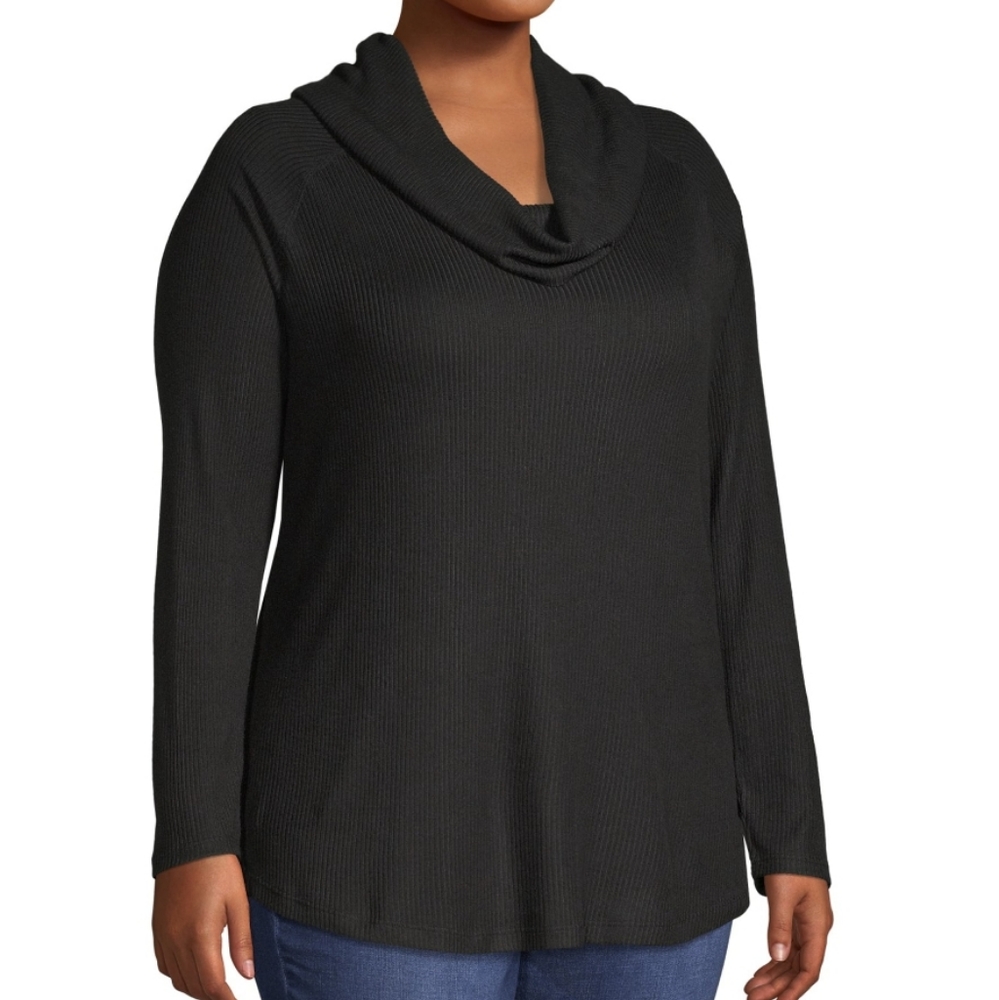 Black Cowl-Neck Plus Size Knit Sweater - Size: 4XL